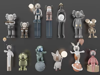 Creative Decorative Dolls With Astronaut Moon Balloon And Planet Elements In Various Styles 3d model