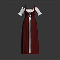 Traditional Bavarian Dirndl Dress With Red Skirt White Sleeves And Front Lacing Design