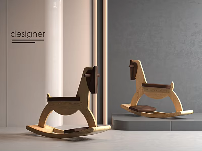 Designer Wooden Kids Rocking Chair Crafted With Natural Wood And Modern Design 3d model
