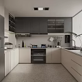 Modern Kitchen Interior Design With Gray White Cabinets Island Counter And Appliances