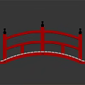Red Garden Bridge With White Wooden Deck And Railings With Black Finials