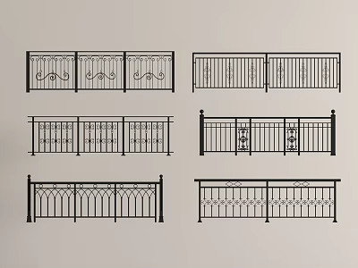 Diverse Decorative Metal Railings With Intricate Patterns And Multiple Design Styles 3d model