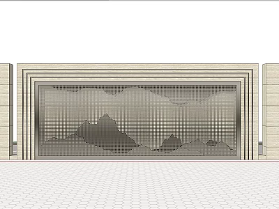 Modern Feature Wall With Perforated Mountain Pattern And Stone Frame Design 3d model