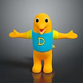 Friendly Yellow Cartoon Animal Character In Blue Shirt With Letter D And Open Arms
