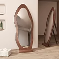 Elegant Modern Curved Standing Mirror With Wooden Frame And Organic Shape