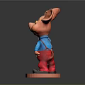 Cartoon Pig Character With Big Ears Golden Hair Blue Shirt Red Pants And Red Base