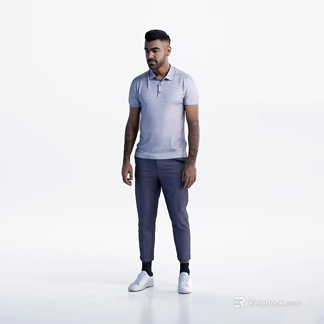 Man In Light Gray Polo Shirt Dark Gray Cropped Pants White Socks And Shoes 3d model 