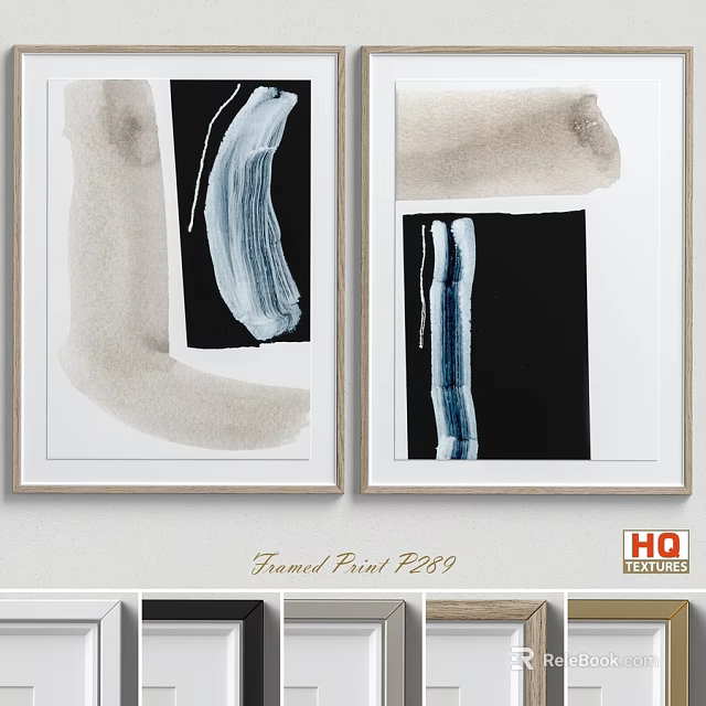 Framed Abstract Wall Art Print With Black White Blue Gray Textures For Decor 3d model 