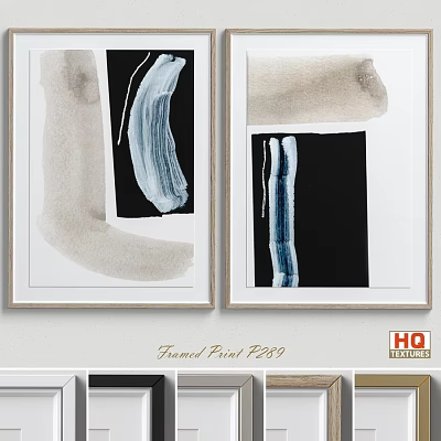 Framed Abstract Wall Art Print With Black White Blue Gray Textures For Decor 3d model