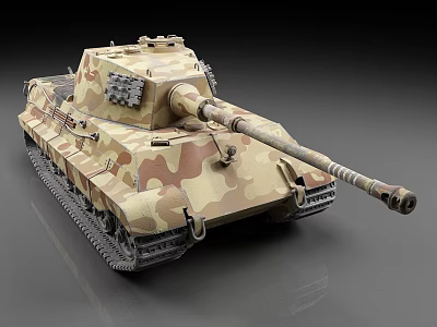 Detailed Military Camouflage Tank With Turret Gun Barrel And Tracks Design 3d model
