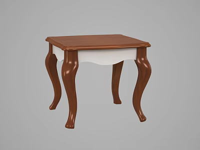 Wooden Corner Table With Brown Square Top And Elegant Curved Legs 3d model