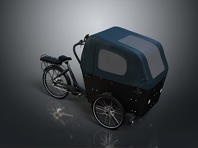 Sturdy Modern Family Tricycle With Canopy Cargo Compartment And Transparent Windows 3d model