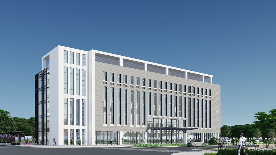 Modern Industrial Factory Building Exterior With Large Glass Windows And Multi Storey Structure Design 3d model 