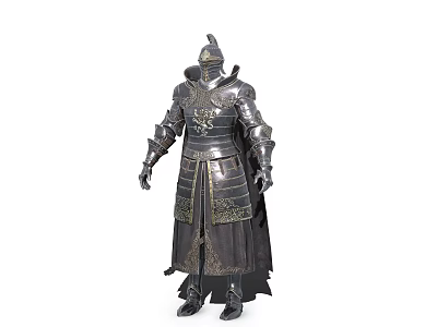 Medieval Knight Warrior In Full Metal Armor Standing With Decorative Patterns 3d model
