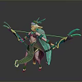 Green Action Figure Toy With Feather Weapons And Elegant Design Details
