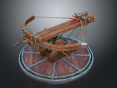 Ancient Ballista Weapon With Wooden Frame Metal Components And Wheel Base 3d model