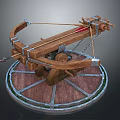 Ancient Ballista Weapon With Wooden Frame Metal Components And Wheel Base