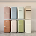 Stylish Vintage Retro Design Refrigerators in Various Pastel Colors Displayed Together