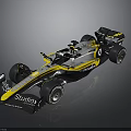 Yellow and White Formula 1 Racing Car with Studley Mobil Logos and Sleek Design