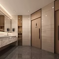 Other Restroom With Modern Design Marble Countertop Sink Mirror Storage Cabinets And Wooden Door