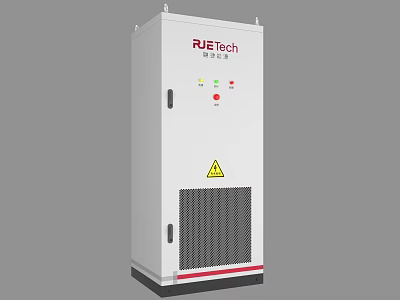 RJETech Industrial Control Cabinet With Green Red Buttons Yellow Warning Sign And Ventilation Grille 3d model