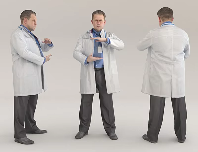 Man Wearing White Coat With Stethoscope Shown In Three Angles 3d model