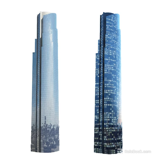 Modern Twin Office Skyscrapers With Glass Facade And Night Lights 3d model 