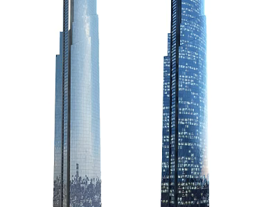 Modern Twin Office Skyscrapers With Glass Facade And Night Lights 3d model
