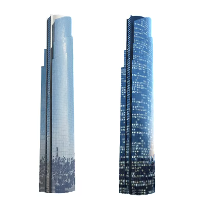 Modern Twin Office Skyscrapers With Glass Facade And Night Lights 3d model