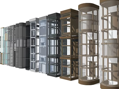 Modern Elevator Designs Featuring Glass And Metal Structures In Various Styles 3d model