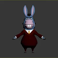 Blue Cartoon Donkey Character With Big Ears In Red Suit And Yellow Tie