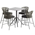 Modern Bar Table With Metal Frame Chairs Woven Backrest And Yellow Padded Seats