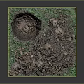Square Shaped Terrain Model With Green Vegetation Soil Pit And Rocky Texture