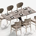 Modern Dining Table Set With Upholstered Chairs And Wooden Top For Home Use