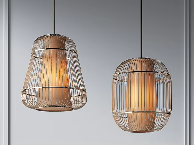 Modern Pendant Lights With Metal Frame And Woven Design For Interior Decoration 3d model