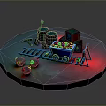 Detailed Miniature Scene With Mine Cart On Tracks Barrels Tools And Colorful Items