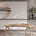 Traditional Chinese Instruments and Art Supplies with Round Ink Painting Plant on Wooden Metal Stands