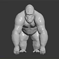 White Gorilla Sculpture in Crouching Pose on Dark Reflective Surface with Detailed Muscular Features