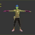 3D Character Model With Short White Hair Bare Chest Golden Patterns Wrist Guards Black Pants