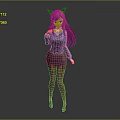 Game Movie Character with Red Cat Ears Long Red Hair Purple Dress and Black Stockings