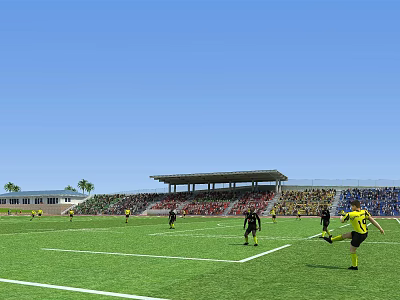 Soccer Field With Players In Action During Match With Spectators In Stands 3d model