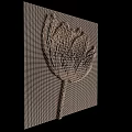 Flower Shaped Art Installation With Grid Pattern And 3D Structure On Black Background
