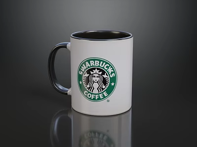 Starbucks Coffee Mug With White Body Black Handle And Green Logo 3d model