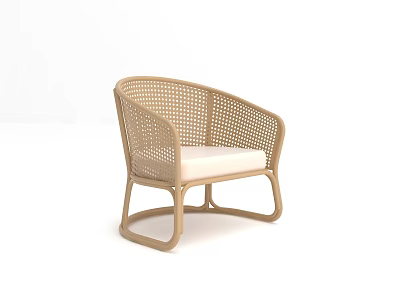 Modern Rattan Single Sofa With White Cushion And Beige Frame Design 3d model