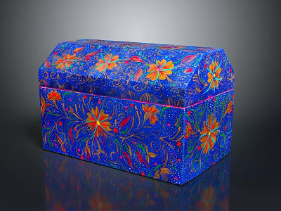 Elegant Vibrant Blue Decorative Storage Box With Colorful Floral Patterns 3d model
