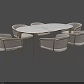 Round Modern Dining Table Set With Beige Upholstered Chairs And Gold Metal Frame