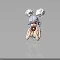 Anime Character With Light Blue Hair Pigtails Clouds Red Eyes Holding Chocolate Donut Dripping Sauce