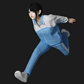 Woman Running in Blue and White Sportswear Against Dark Background