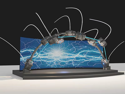 Dynamic Stage With Arched Lighting Fixtures And Blue Lightning Background Screen 3d model