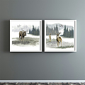 Modern Animal Painting Living Room Animal Deer Painting Decorative Painting 3d model